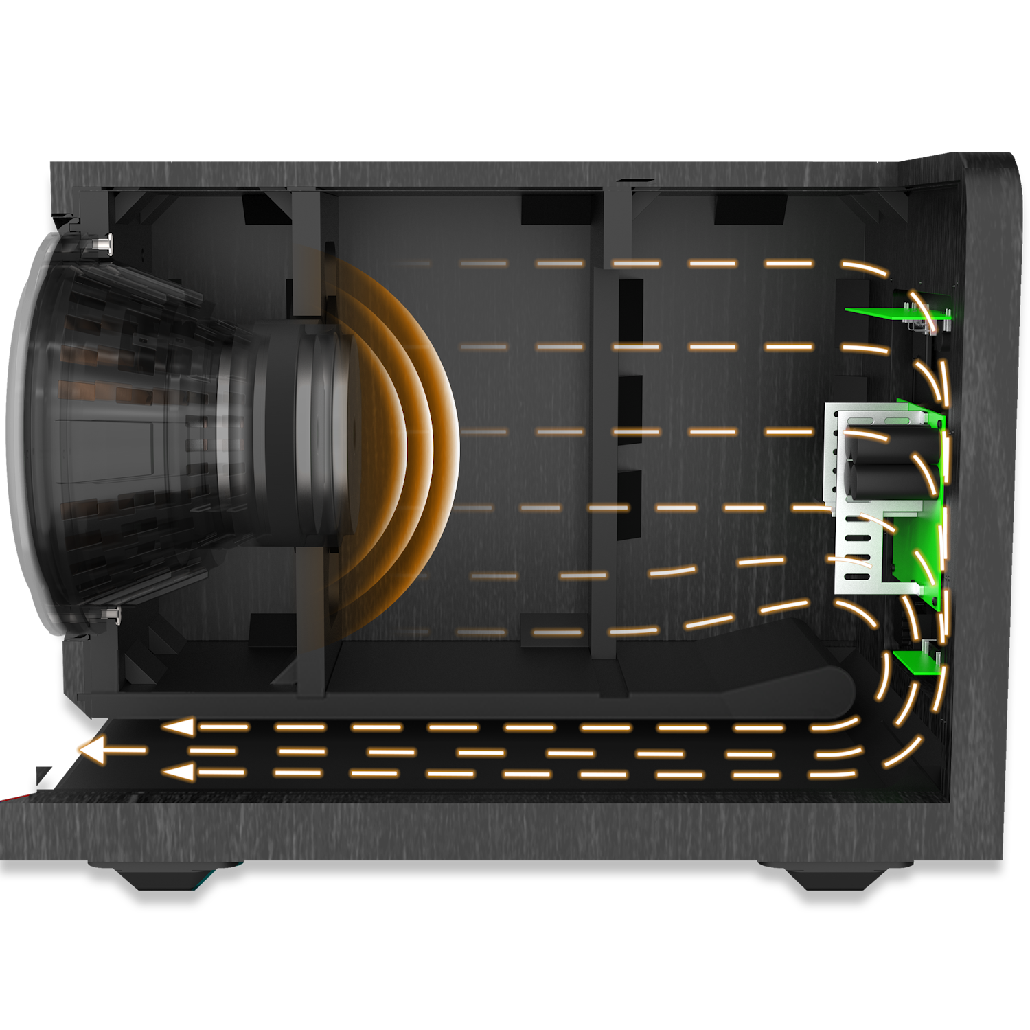 Cutaway view of an RP 1000 SW with a diagram showing how air moves within mobile