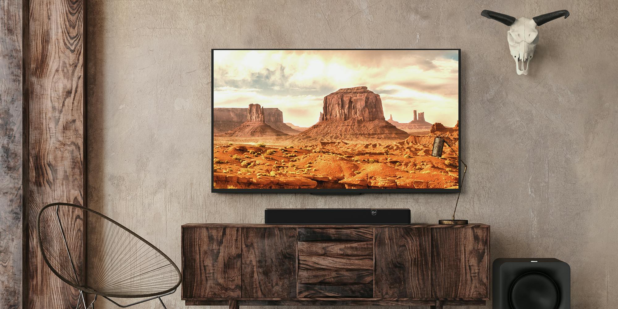 Flexus LP Core 200 on Modern Media Console in Rustic Western Home 2000x1000