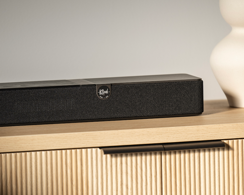 Klipsch Flexus Core 200 on Modern Media Console Beside Vase 2000x1333