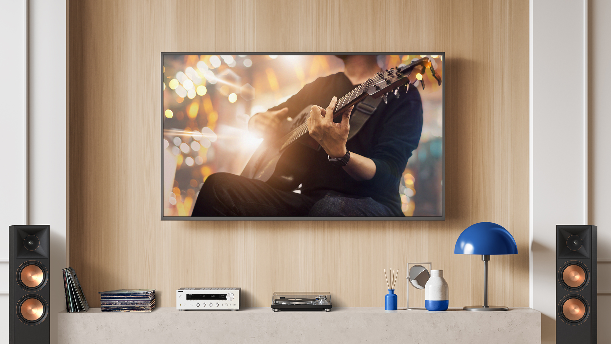 Onkyo TX 8470 Silver and Klipsch RP 8000 F in Beautiful Modern Media Room 2000x1333