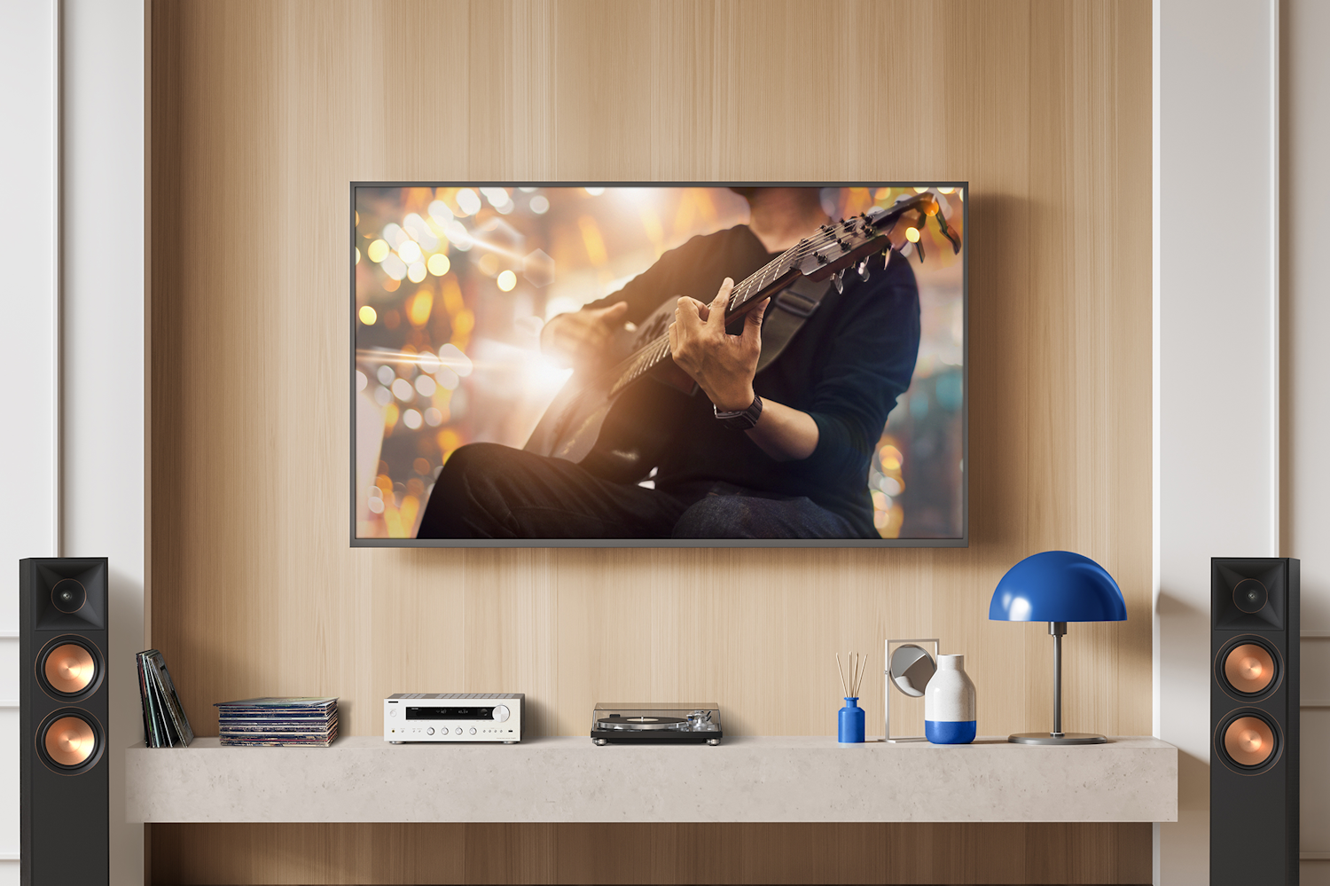 Onkyo TX 8470 Silver and Klipsch RP 8000 F in Beautiful Modern Media Room 2000x1333