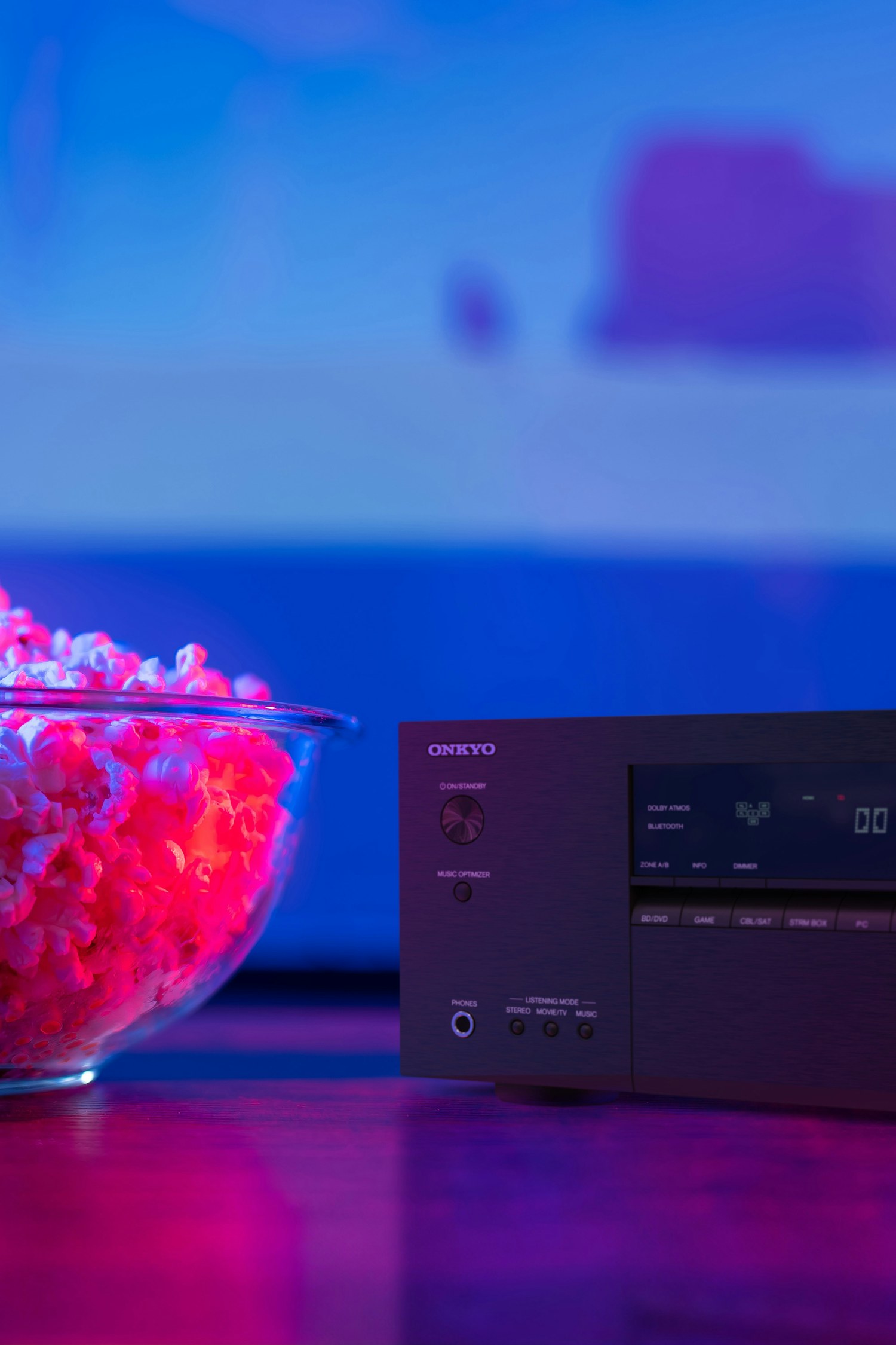 Onkyo TX SR3100 beside popcorn bowl 2000x3000