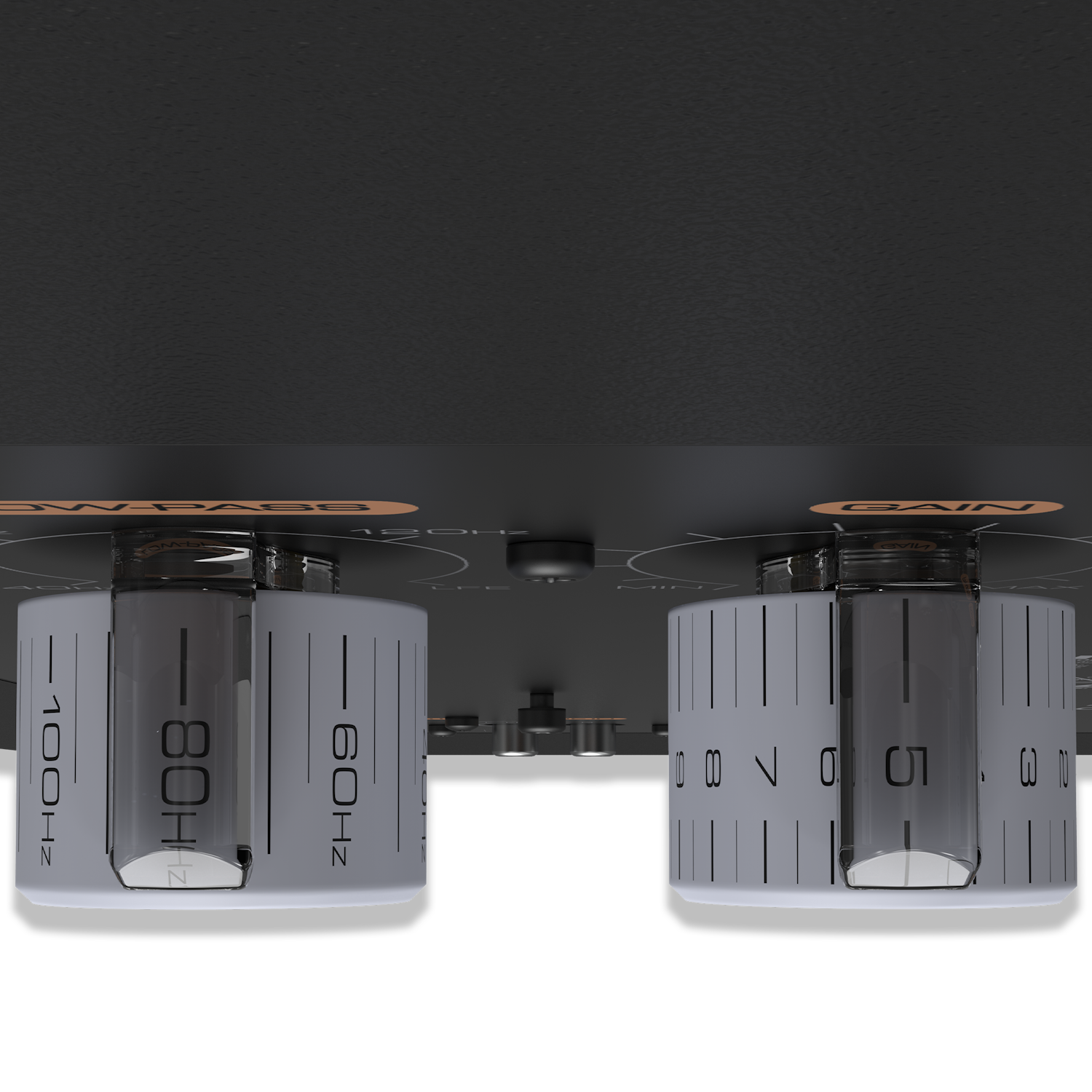 Top down view of knobs on the amplifier of an RP 1000 SW mobile